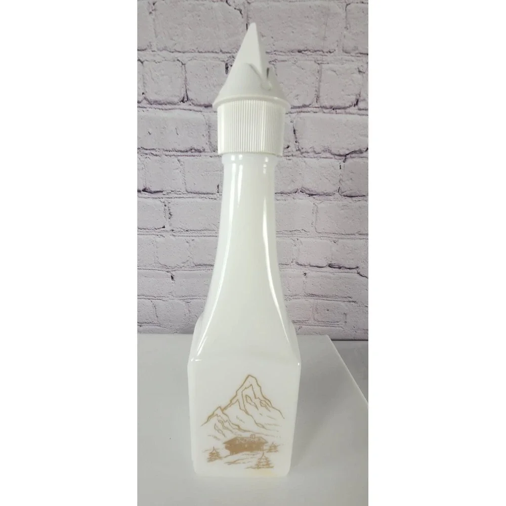 VINTAGE VANDERMINT WHITE MILK GLASS DECANTER NETHERLANDS ALPS MOUNTAINS